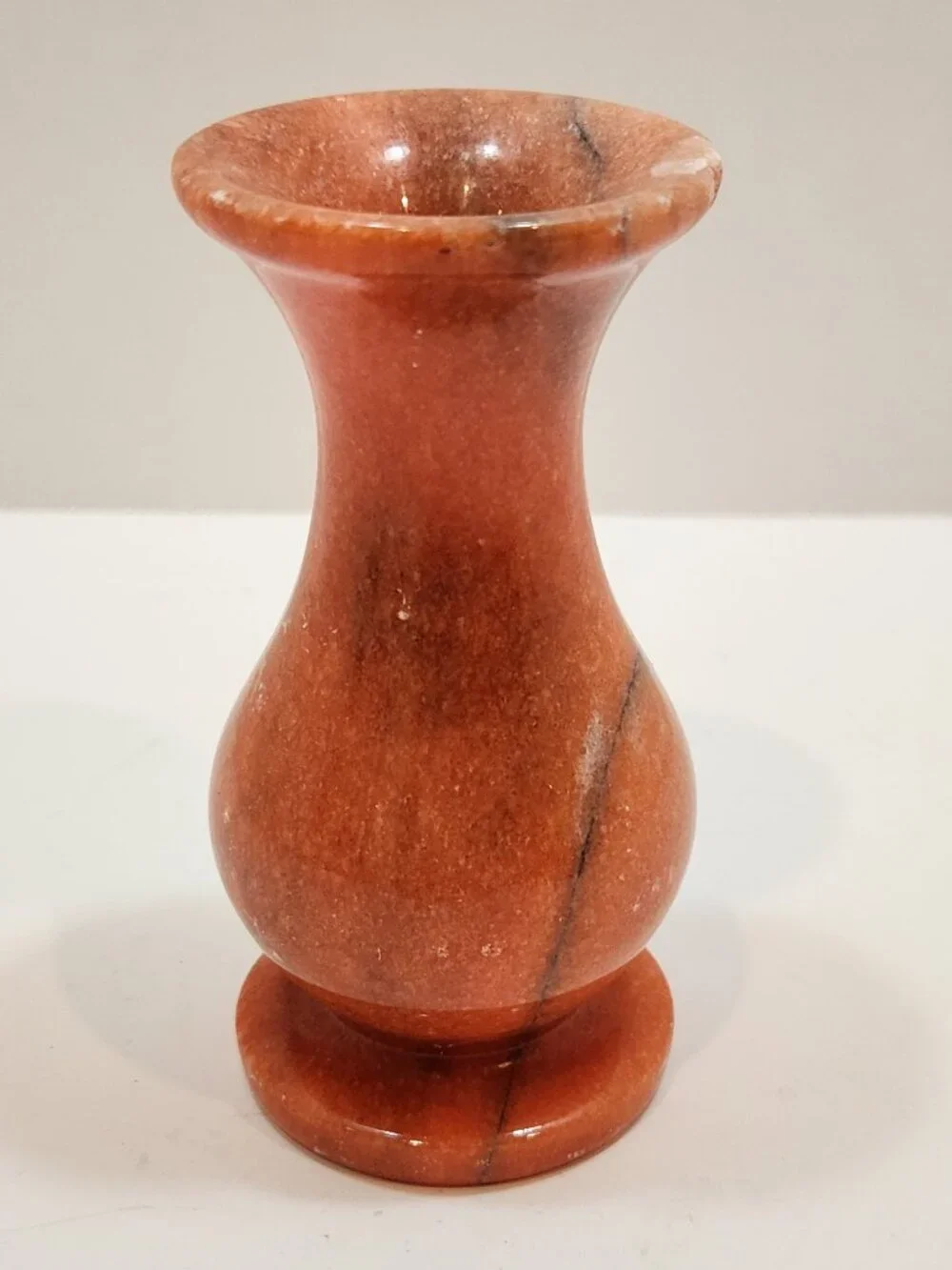 Vintage MCM Handcarved Mini Orange Onyx Marble Bud Vases Set of 2